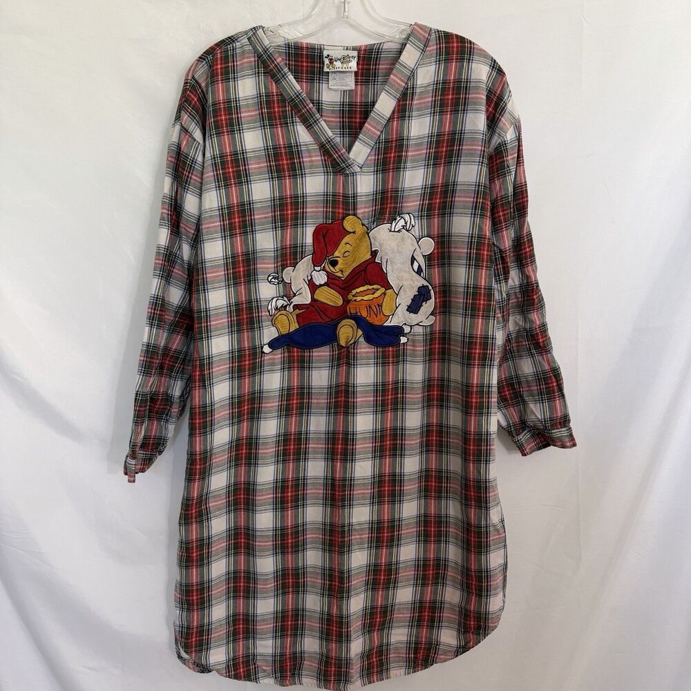 Disney Parks Winnie the Pooh Nightgown Womens S / M Plaid Vintage Y2K Pajamas